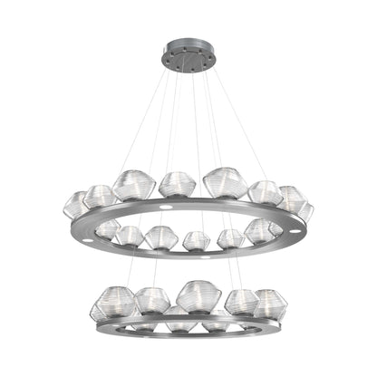 Mesa Two-Tier Ring LED Chandelier in Gunmetal/Clear Blown Glass.