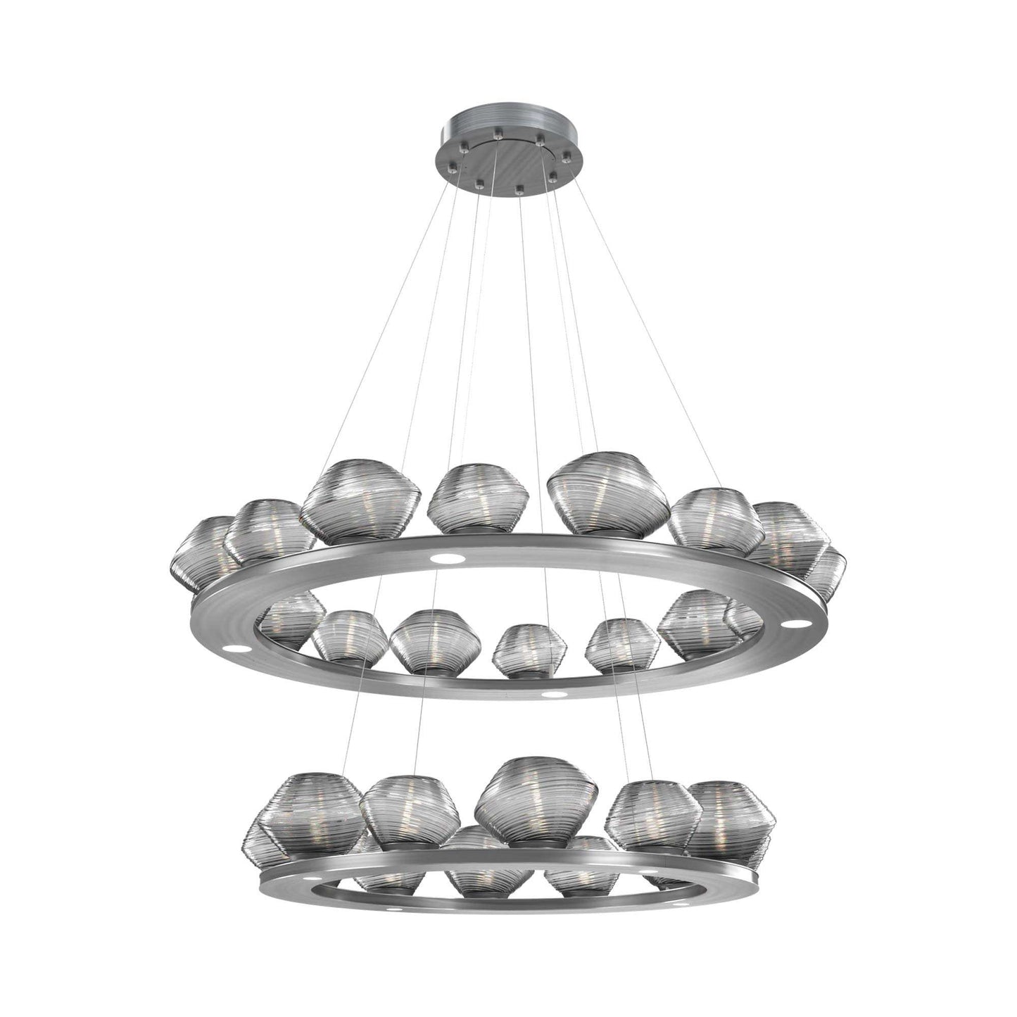 Mesa Two-Tier Ring LED Chandelier in Gunmetal/Smoke Blown Glass.