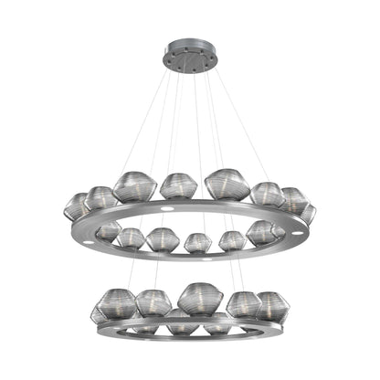 Mesa Two-Tier Ring LED Chandelier in Gunmetal/Smoke Blown Glass.