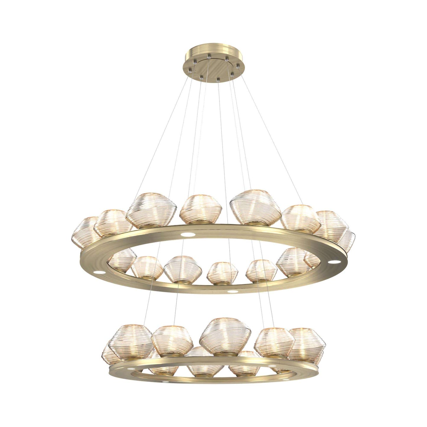 Mesa Two-Tier Ring LED Chandelier in Heritage Brass/Amber Blown Glass.