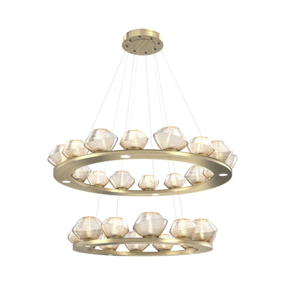 Mesa Two-Tier Ring LED Chandelier in Heritage Brass/Amber Blown Glass.