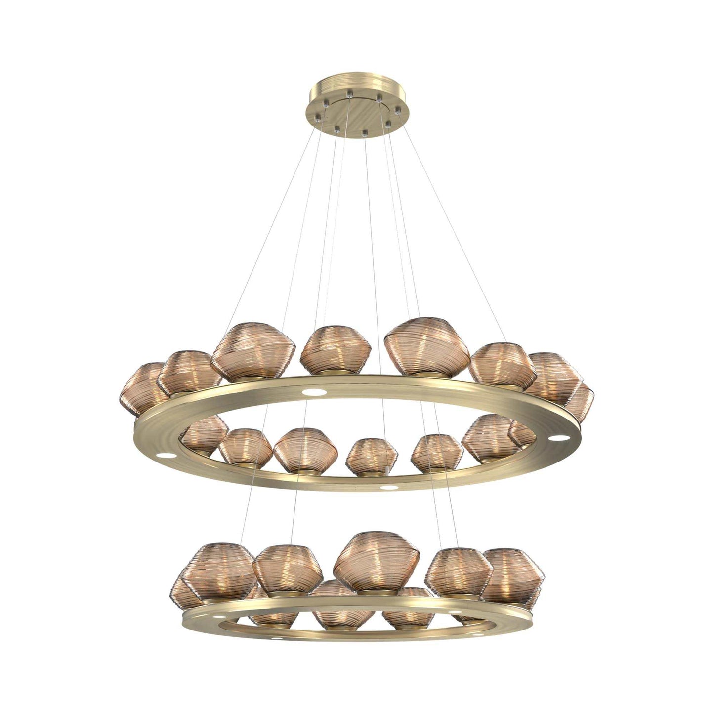 Mesa Two-Tier Ring LED Chandelier in Heritage Brass/Bronze Blown Glass.