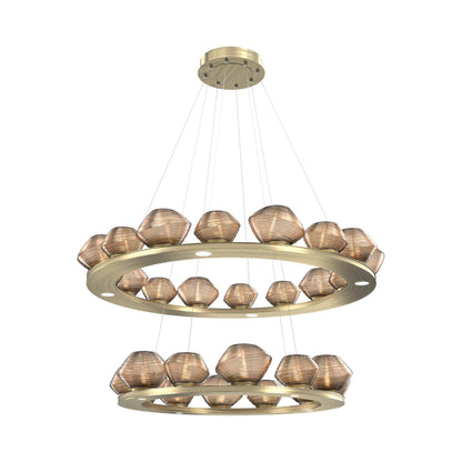 Mesa Two-Tier Ring LED Chandelier in Heritage Brass/Bronze Blown Glass.