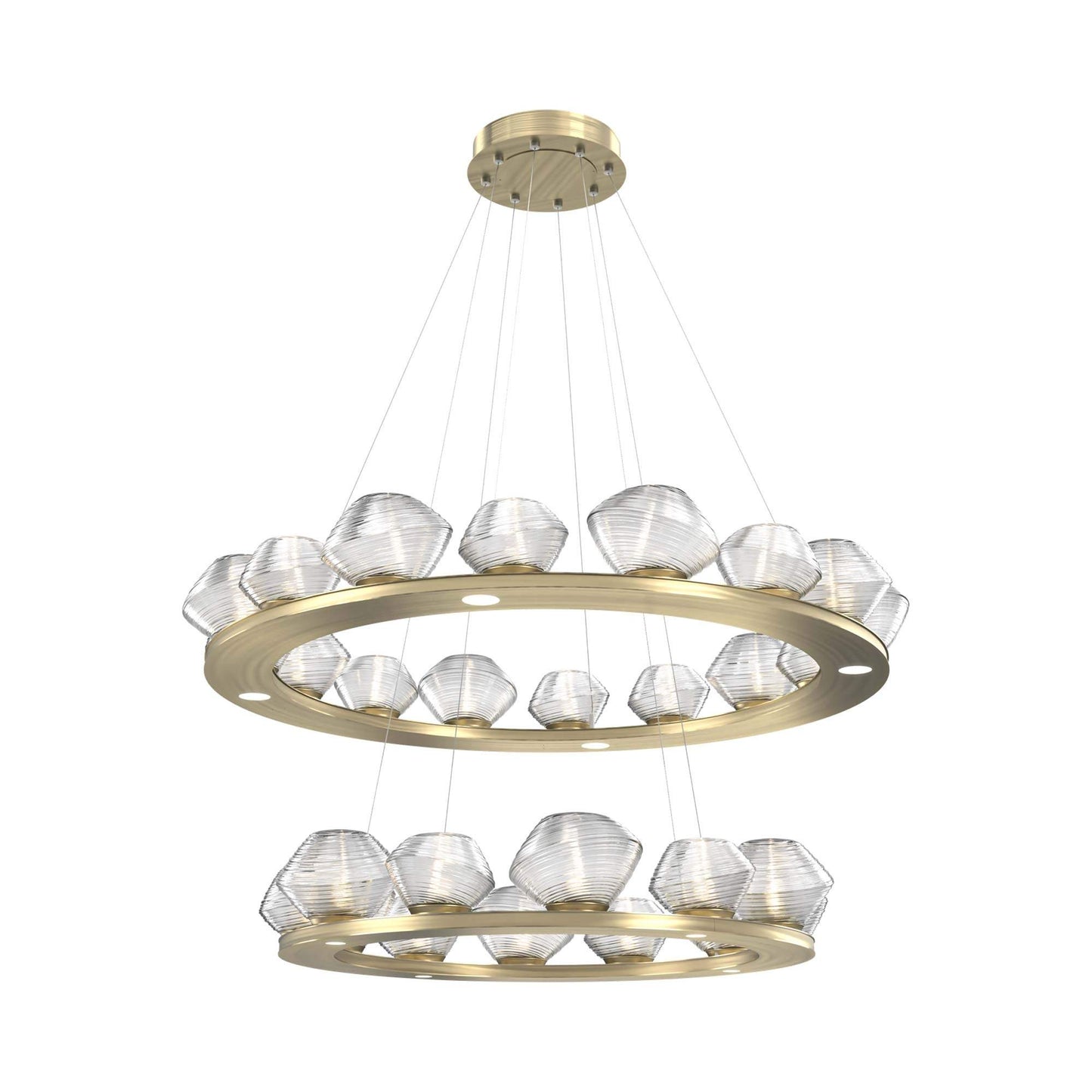 Mesa Two-Tier Ring LED Chandelier in Heritage Brass/Clear Blown Glass.