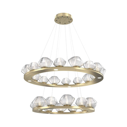 Mesa Two-Tier Ring LED Chandelier in Heritage Brass/Clear Blown Glass.