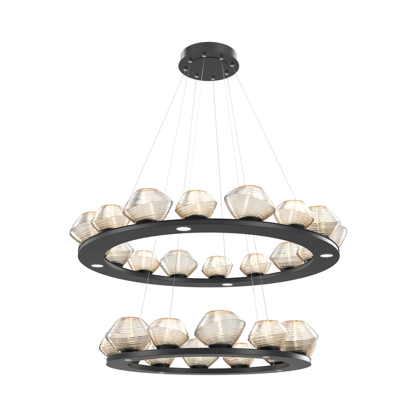 Mesa Two-Tier Ring LED Chandelier in Matte Black/Amber Blown Glass.
