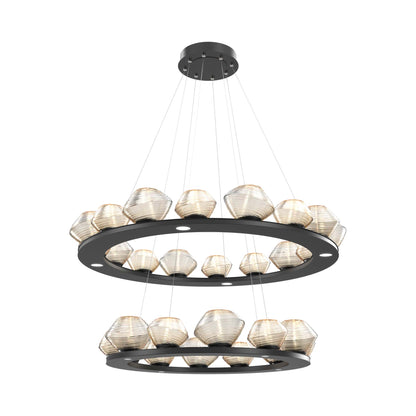Mesa Two-Tier Ring LED Chandelier in Matte Black/Amber Blown Glass.