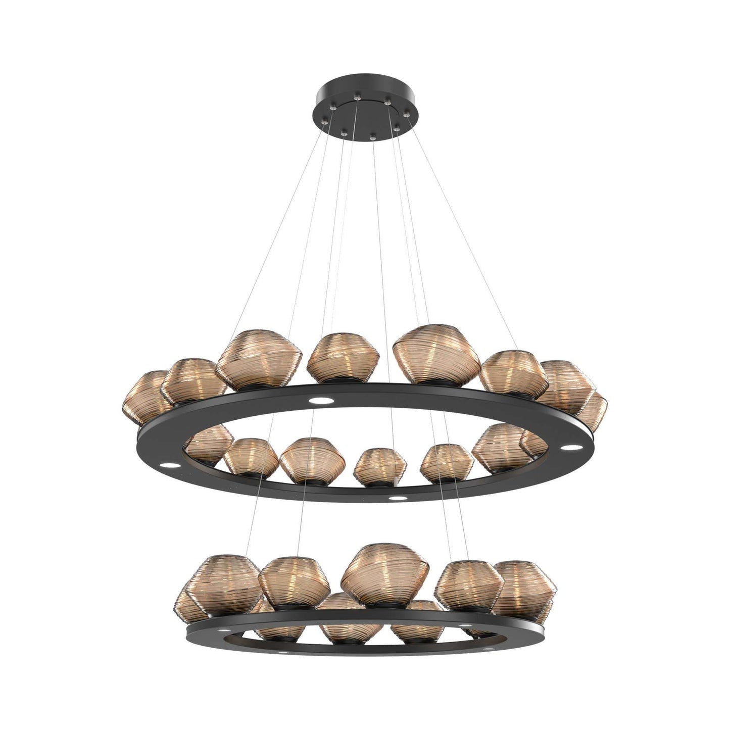 Mesa Two-Tier Ring LED Chandelier in Matte Black/Bronze Blown Glass.