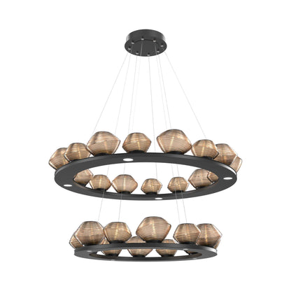 Mesa Two-Tier Ring LED Chandelier in Matte Black/Bronze Blown Glass.