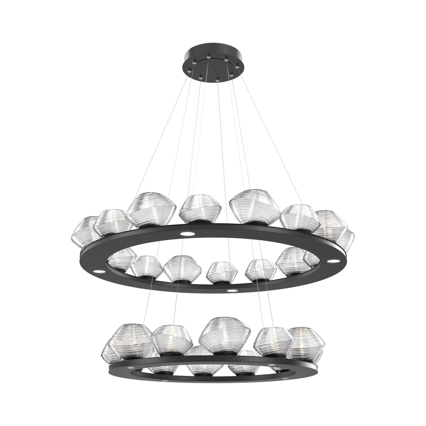 Mesa Two-Tier Ring LED Chandelier in Matte Black/Clear Blown Glass.