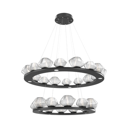 Mesa Two-Tier Ring LED Chandelier in Matte Black/Clear Blown Glass.