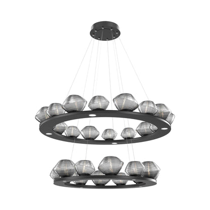 Mesa Two-Tier Ring LED Chandelier in Matte Black/Smoke Blown Glass.