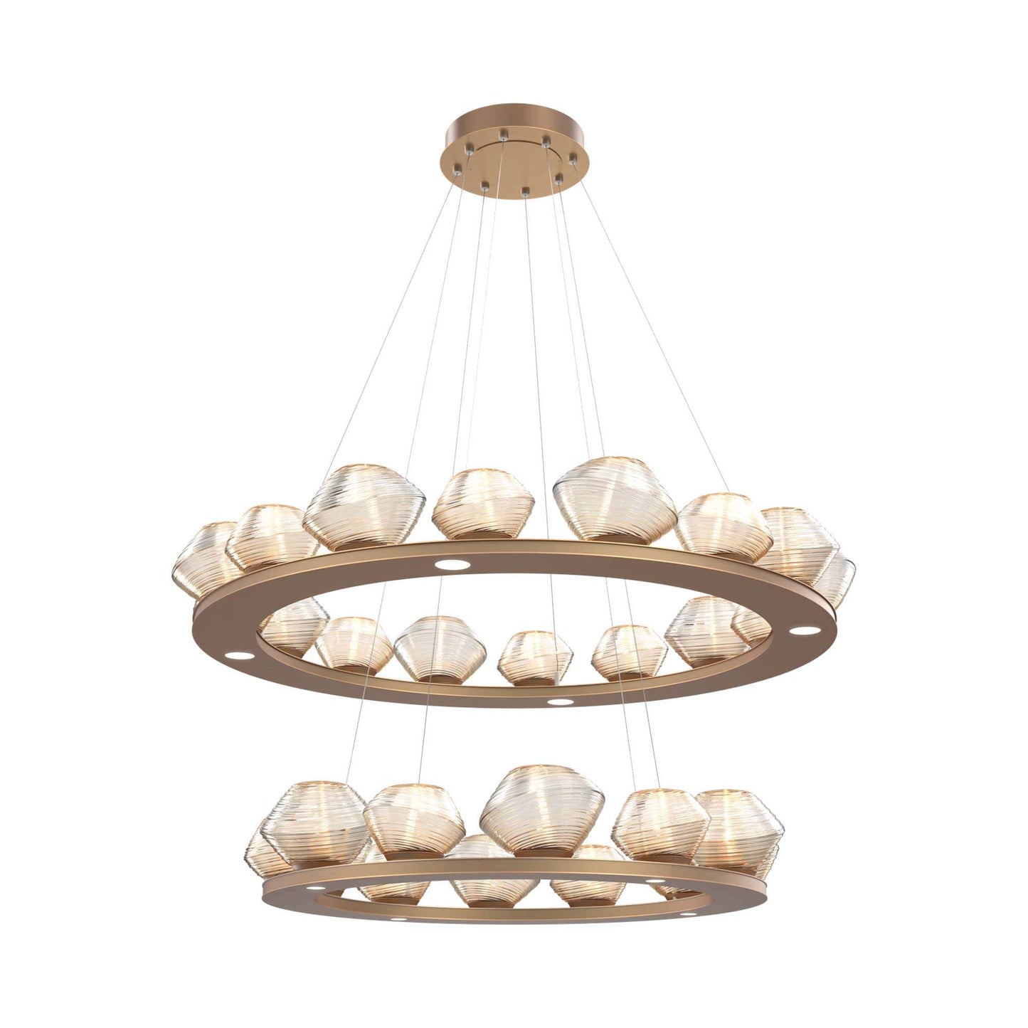 Mesa Two-Tier Ring LED Chandelier in Novel Brass/Amber Blown Glass.