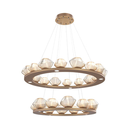 Mesa Two-Tier Ring LED Chandelier in Novel Brass/Amber Blown Glass.
