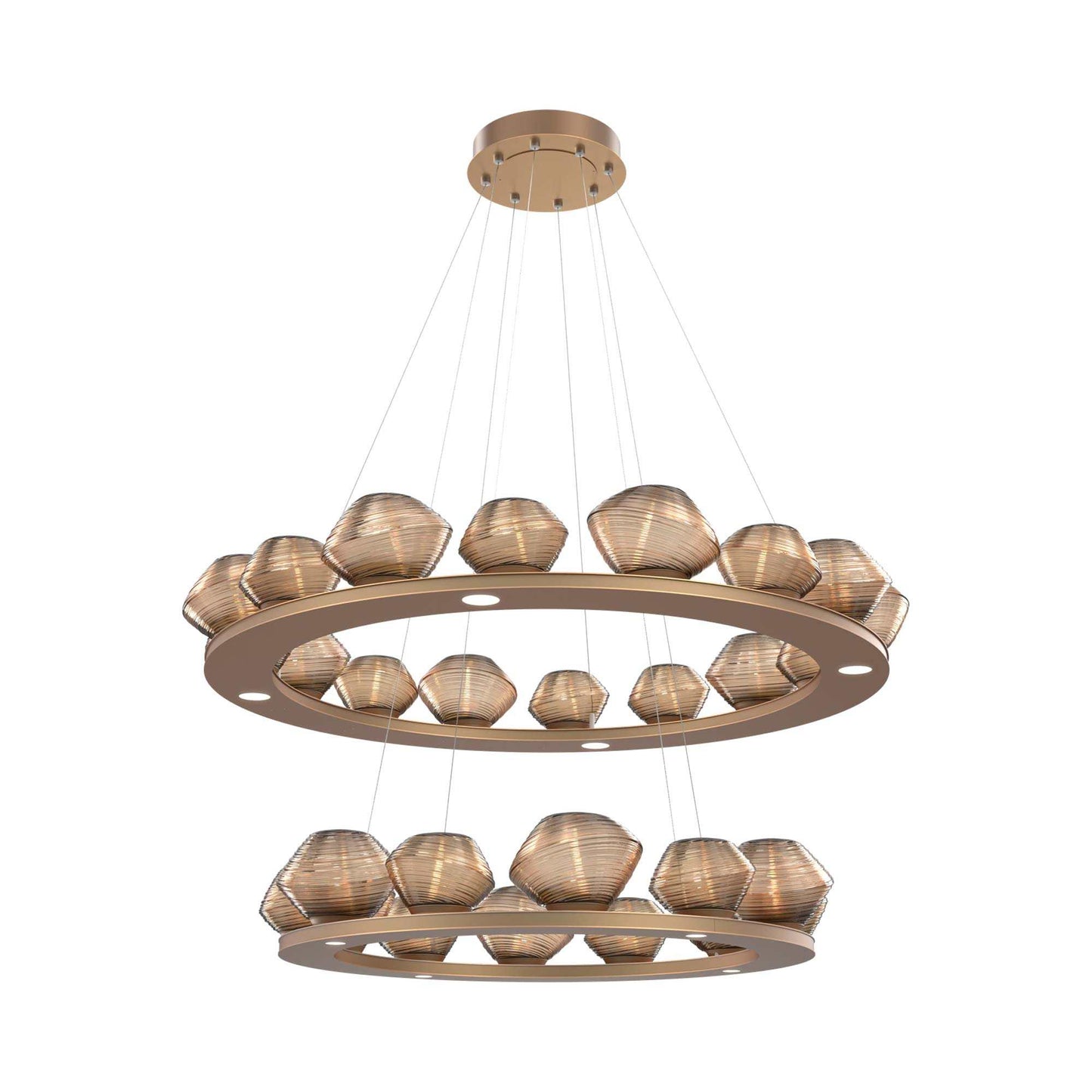 Mesa Two-Tier Ring LED Chandelier in Novel Brass/Bronze Blown Glass.