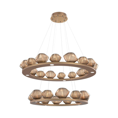 Mesa Two-Tier Ring LED Chandelier in Novel Brass/Bronze Blown Glass.