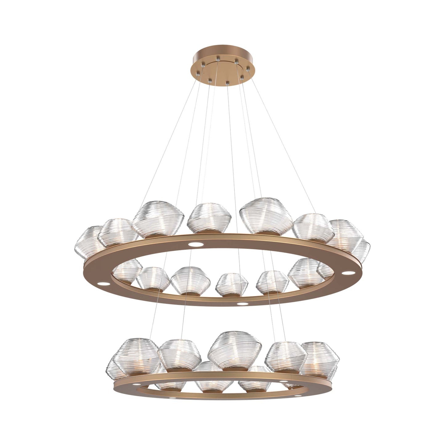 Mesa Two-Tier Ring LED Chandelier in Novel Brass/Clear Blown Glass.