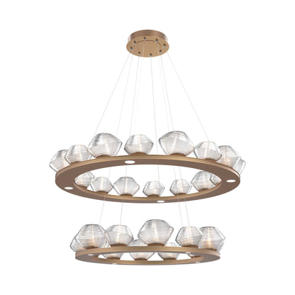 Mesa Two-Tier Ring LED Chandelier in Novel Brass/Clear Blown Glass.