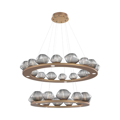 Mesa Two-Tier Ring LED Chandelier in Novel Brass/Smoke Blown Glass.