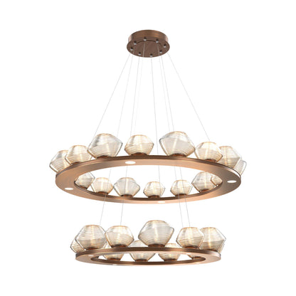 Mesa Two-Tier Ring LED Chandelier in Oil Rubbed Bronze/Amber Blown Glass.
