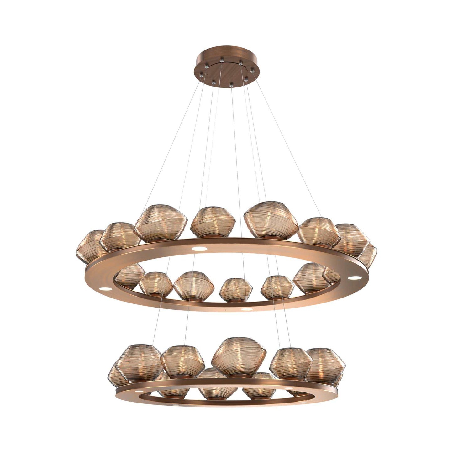 Mesa Two-Tier Ring LED Chandelier in Oil Rubbed Bronze/Bronze Blown Glass.