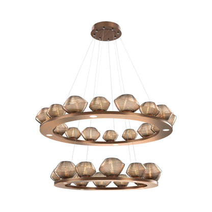 Mesa Two-Tier Ring LED Chandelier in Oil Rubbed Bronze/Bronze Blown Glass.
