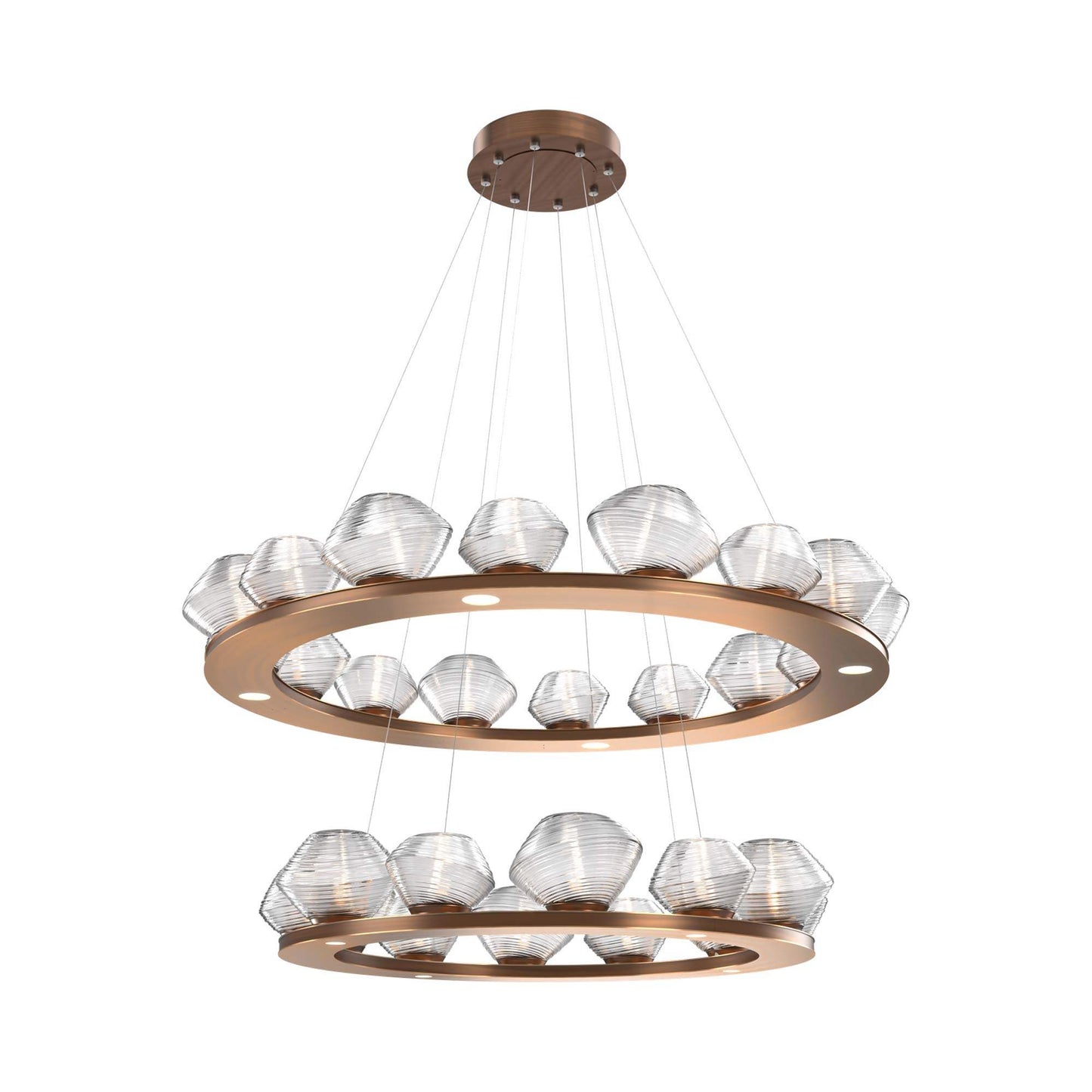 Mesa Two-Tier Ring LED Chandelier in Oil Rubbed Bronze/Clear Blown Glass.