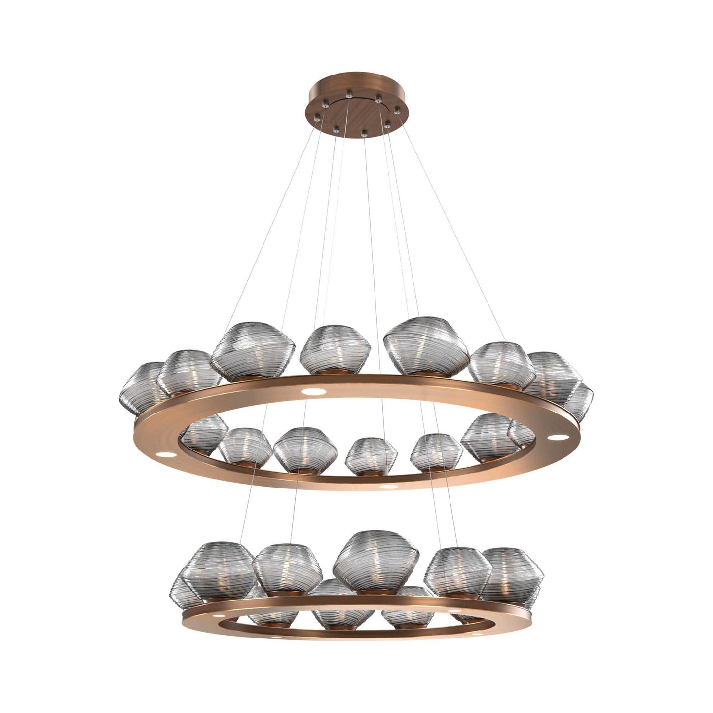 Mesa Two-Tier Ring LED Chandelier in Oil Rubbed Bronze/Smoke Blown Glass.