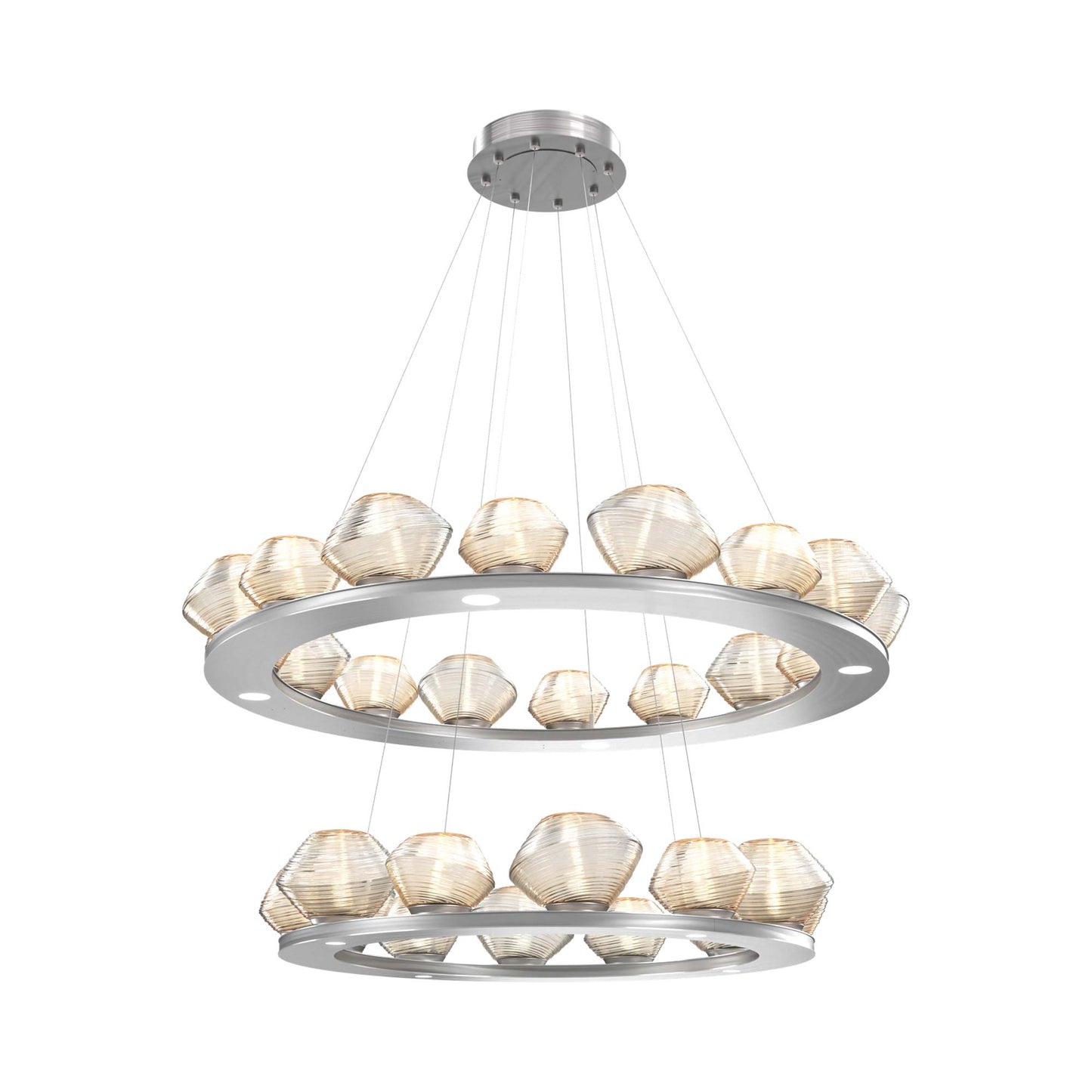Mesa Two-Tier Ring LED Chandelier in Satin Nickel/Amber Blown Glass.