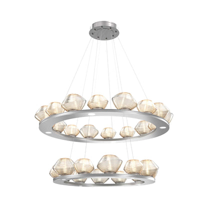 Mesa Two-Tier Ring LED Chandelier in Satin Nickel/Amber Blown Glass.