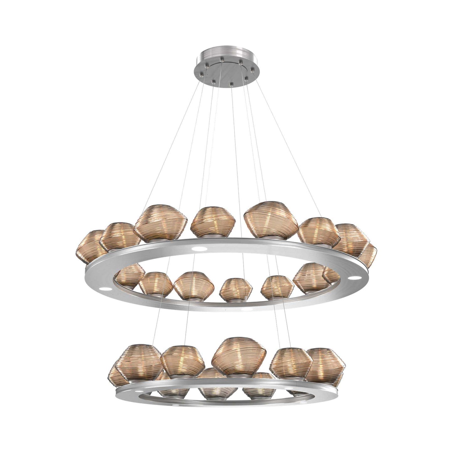 Mesa Two-Tier Ring LED Chandelier in Satin Nickel/Bronze Blown Glass.