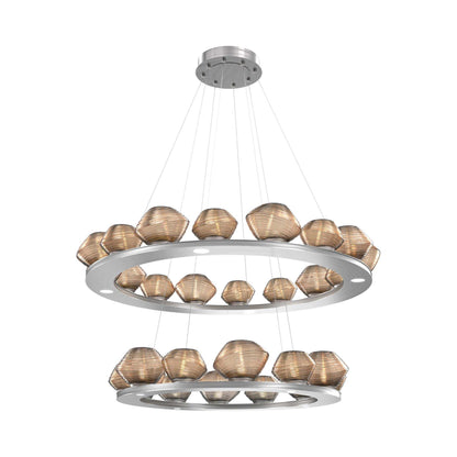Mesa Two-Tier Ring LED Chandelier in Satin Nickel/Bronze Blown Glass.