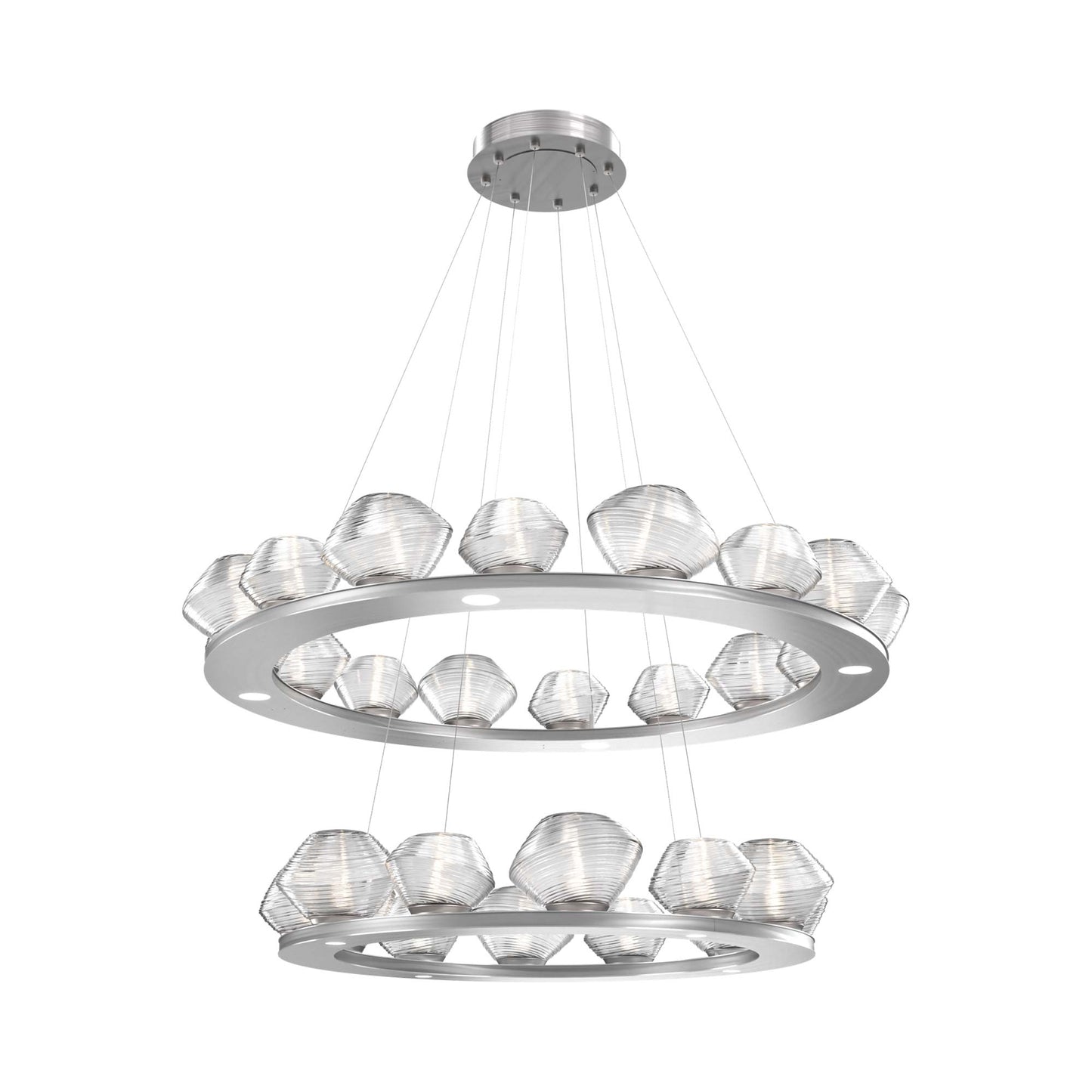 Mesa Two-Tier Ring LED Chandelier in Satin Nickel/Clear Blown Glass.