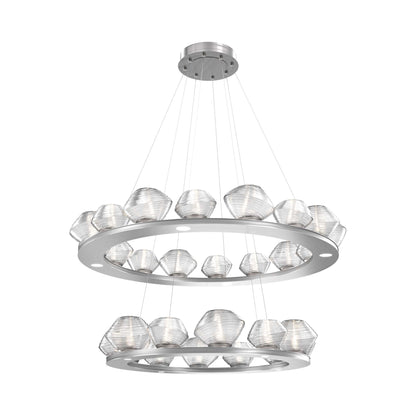 Mesa Two-Tier Ring LED Chandelier in Satin Nickel/Clear Blown Glass.