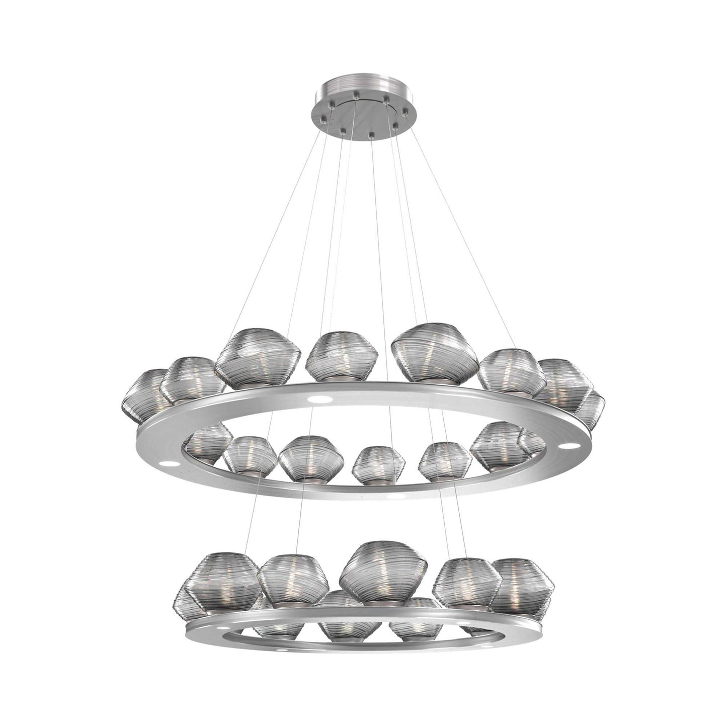 Mesa Two-Tier Ring LED Chandelier in Satin Nickel/Smoke Blown Glass.