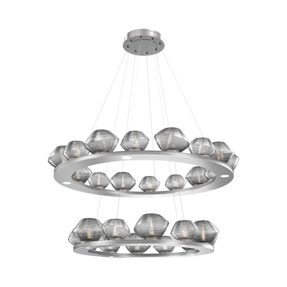 Mesa Two-Tier Ring LED Chandelier in Satin Nickel/Smoke Blown Glass.