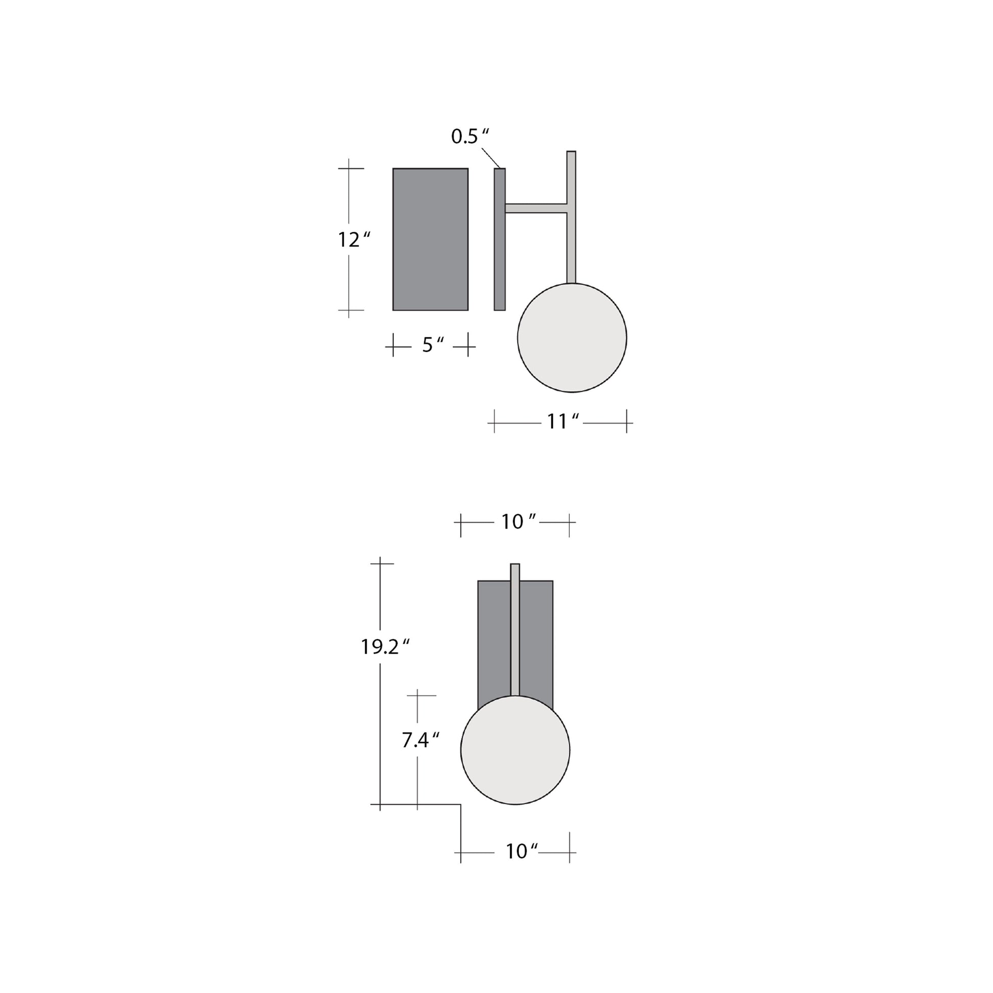 Nova Tempo LED Wall Light - line drawing.