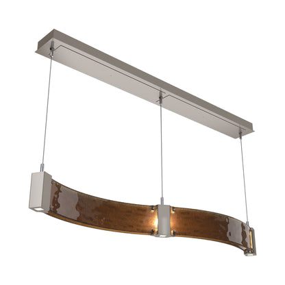 Parallel Curved Linear LED Chandelier in Beige Silver/Bronze Granite Blown Glass.