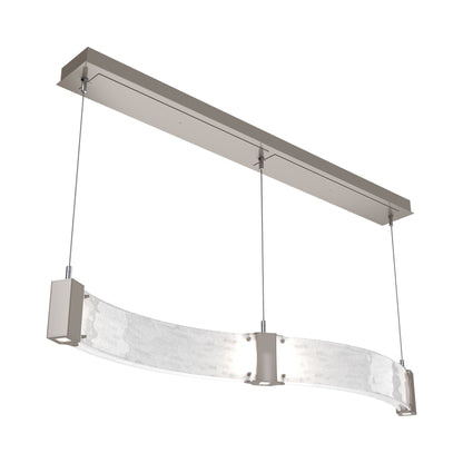 Parallel Curved Linear LED Chandelier in Beige Silver/Clear Granite Blown Glass.