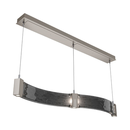 Parallel Curved Linear LED Chandelier in Beige Silver/Smoke Granite Blown Glass.