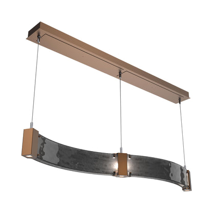Parallel Curved Linear LED Chandelier in Burnished Bronze/Smoke Granite Blown Glass.