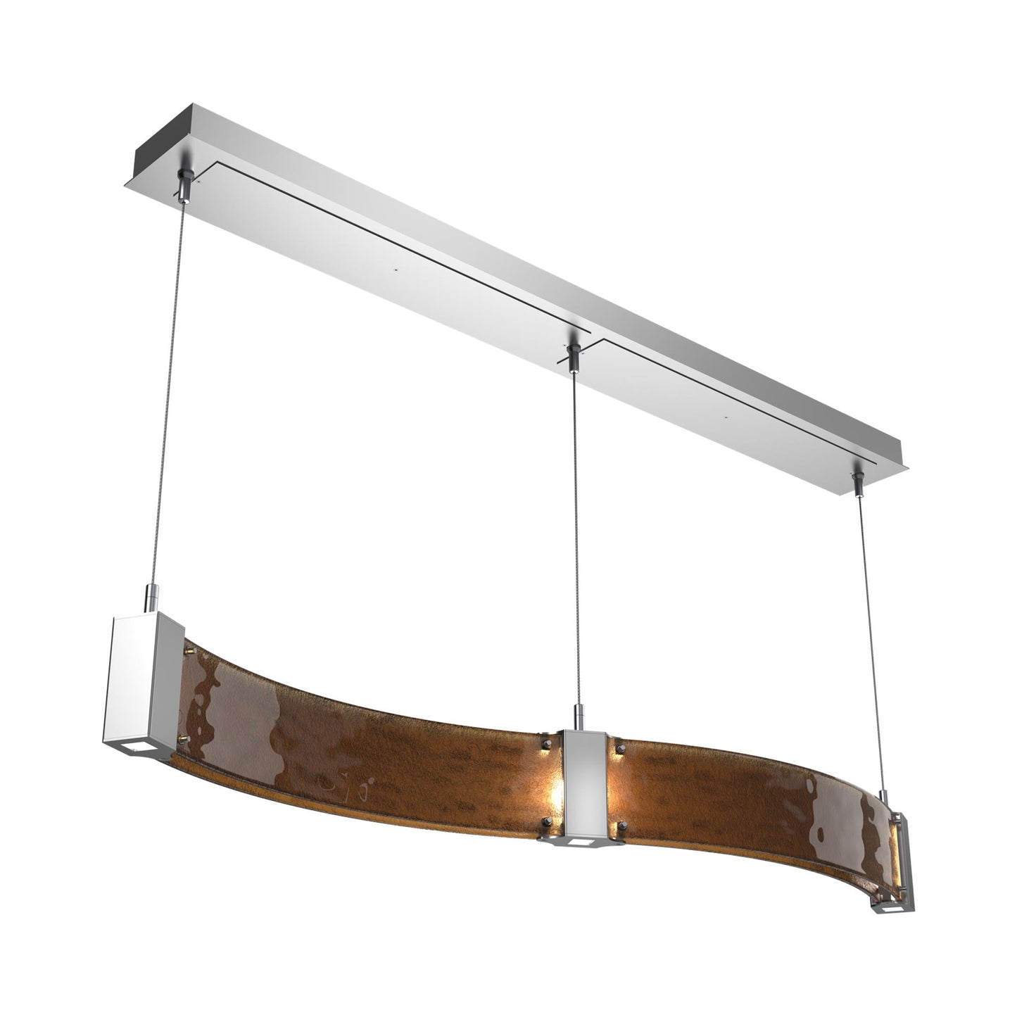 Parallel Curved Linear LED Chandelier in Classic Silver/Bronze Granite Blown Glass.