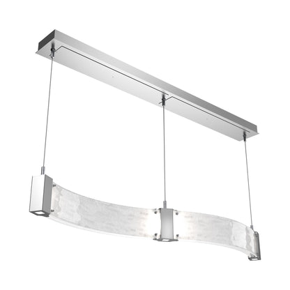 Parallel Curved Linear LED Chandelier in Classic Silver/Clear Granite Blown Glass.