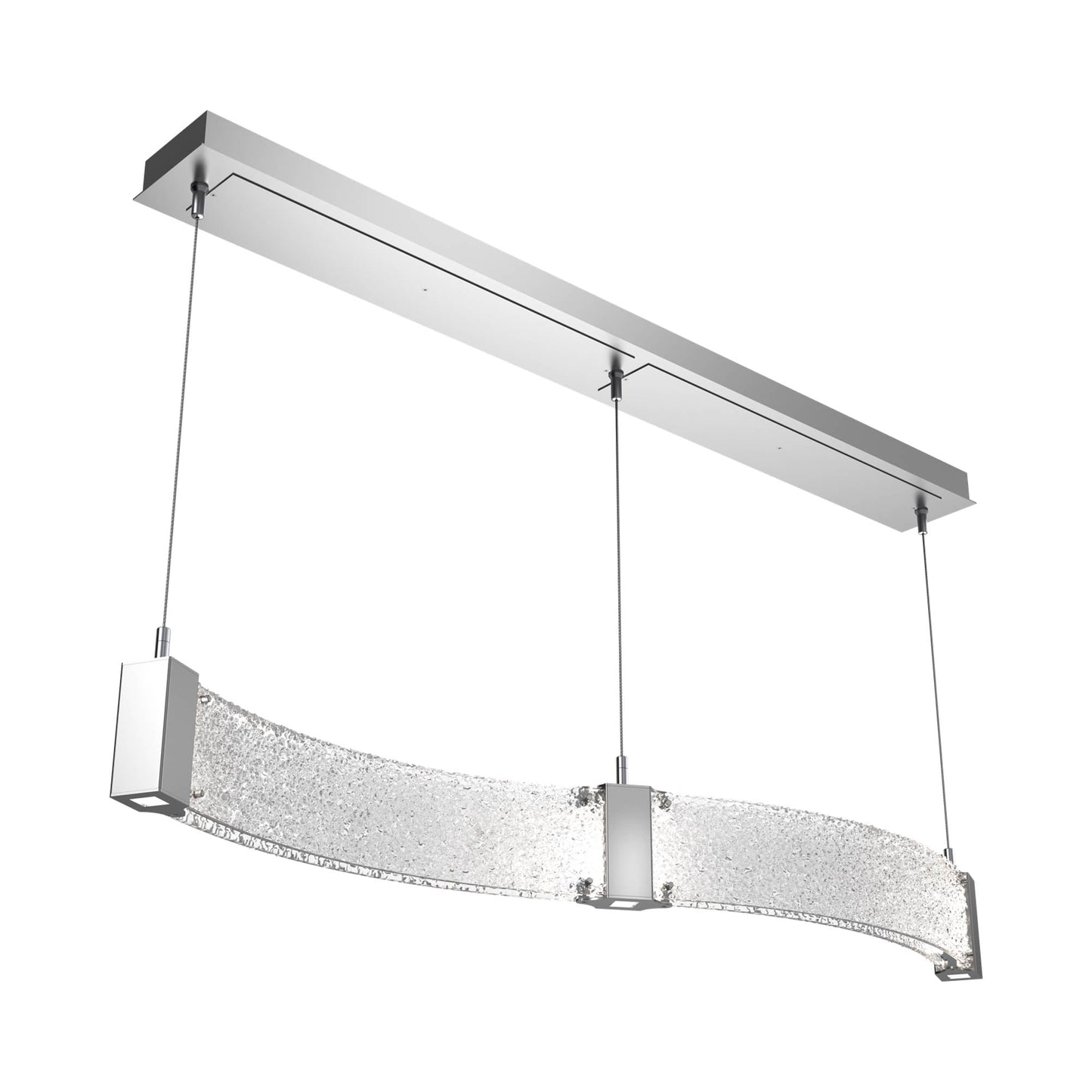 Parallel Curved Linear LED Chandelier in Classic Silver/Crystal Rimelight Blown Glass.
