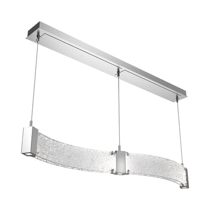 Parallel Curved Linear LED Chandelier in Classic Silver/Crystal Rimelight Blown Glass.