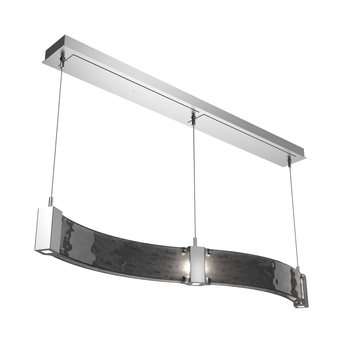 Parallel Curved Linear LED Chandelier in Classic Silver/Smoke Granite Blown Glass.