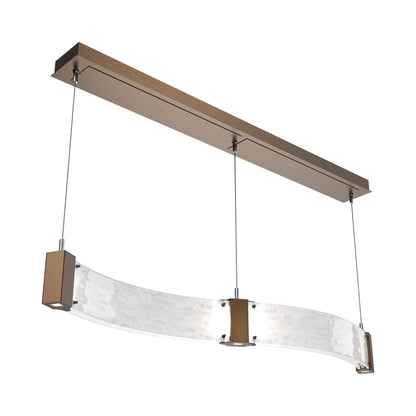 Parallel Curved Linear LED Chandelier in Flat Bronze/Clear Granite Blown Glass.