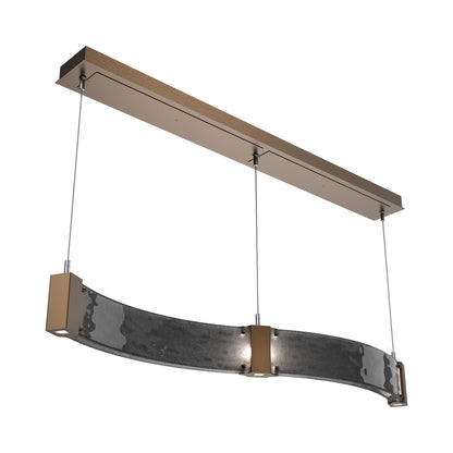 Parallel Curved Linear LED Chandelier in Flat Bronze/Smoke Granite Blown Glass.