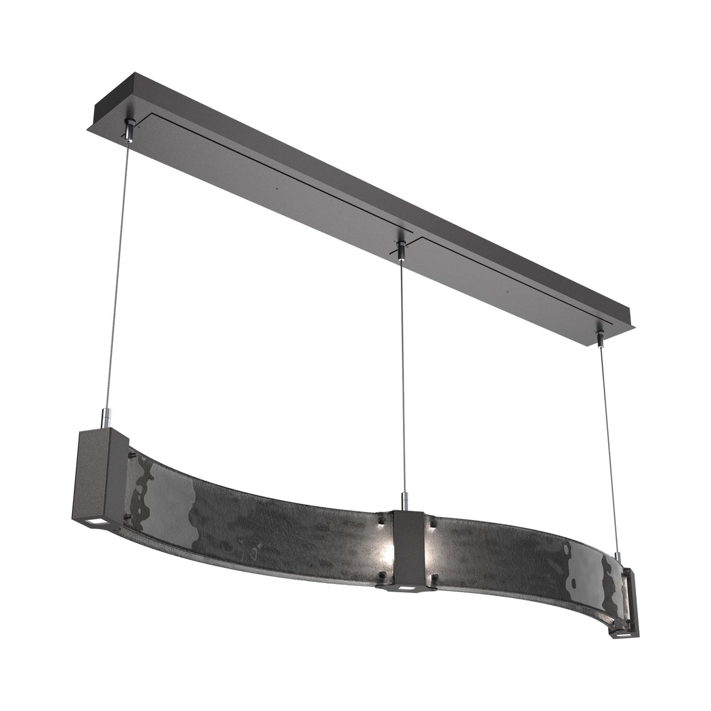 Parallel Curved Linear LED Chandelier in Graphite/Smoke Granite Blown Glass.