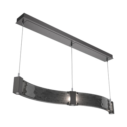 Parallel Curved Linear LED Chandelier in Graphite/Smoke Granite Blown Glass.
